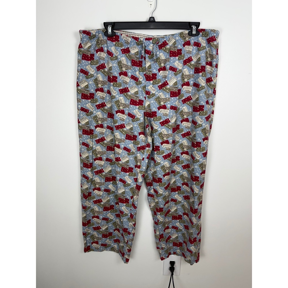 Old Navy Mens XL Pajama Pants Blue Ski Lift Ticket Print Flannel Cotton Holiday